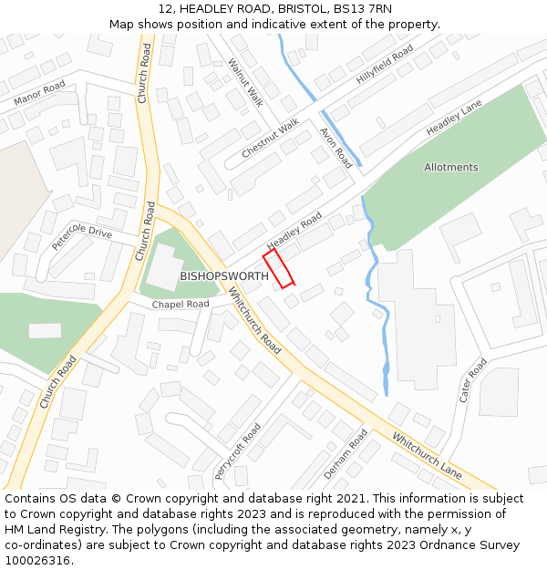 12, HEADLEY ROAD, BRISTOL, BS13 7RN: Location map and indicative extent of plot