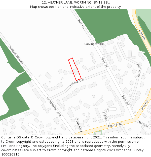 12, HEATHER LANE, WORTHING, BN13 3BU: Location map and indicative extent of plot