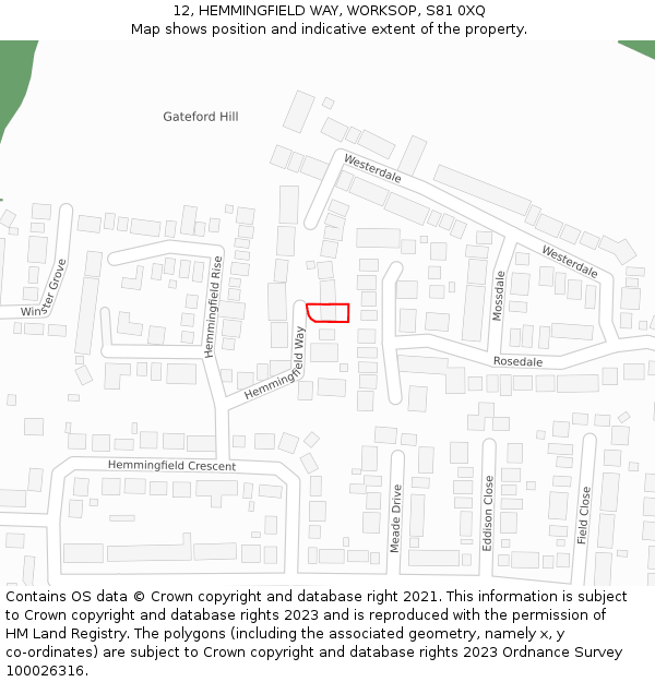 12, HEMMINGFIELD WAY, WORKSOP, S81 0XQ: Location map and indicative extent of plot