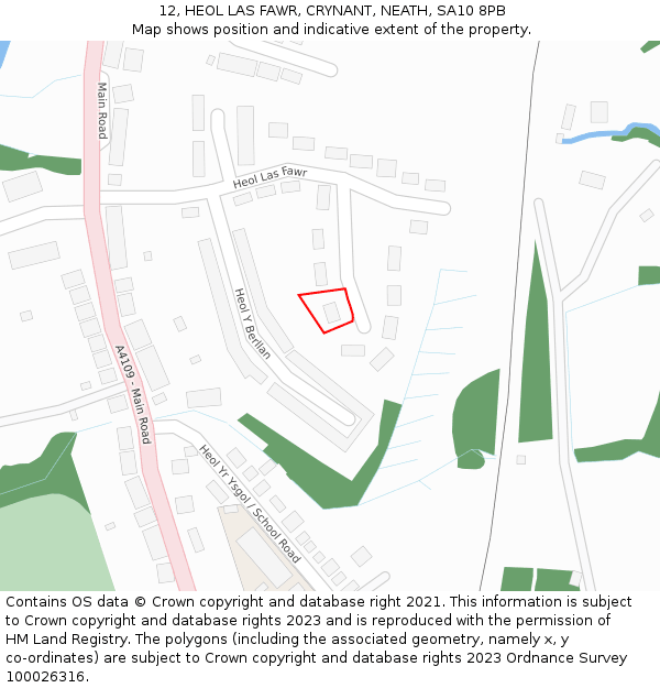 12, HEOL LAS FAWR, CRYNANT, NEATH, SA10 8PB: Location map and indicative extent of plot