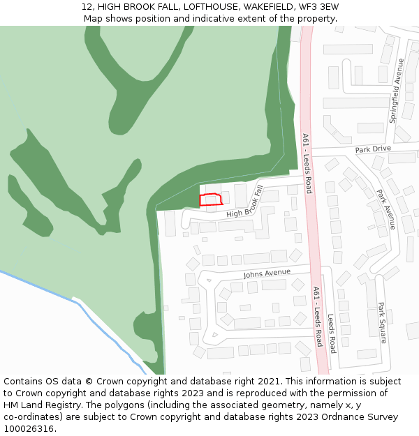 12, HIGH BROOK FALL, LOFTHOUSE, WAKEFIELD, WF3 3EW: Location map and indicative extent of plot