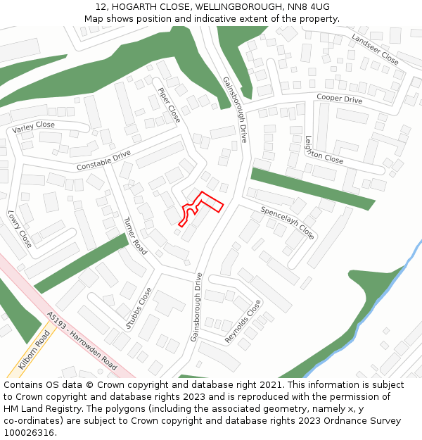 12, HOGARTH CLOSE, WELLINGBOROUGH, NN8 4UG: Location map and indicative extent of plot
