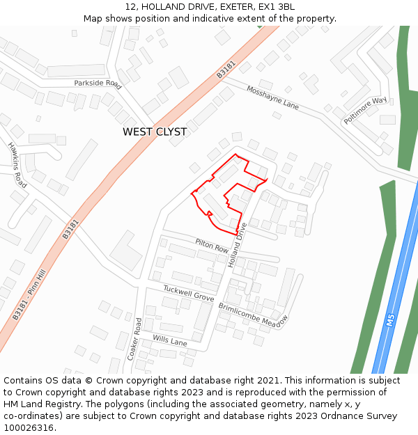 12, HOLLAND DRIVE, EXETER, EX1 3BL: Location map and indicative extent of plot