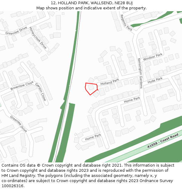 12, HOLLAND PARK, WALLSEND, NE28 8UJ: Location map and indicative extent of plot