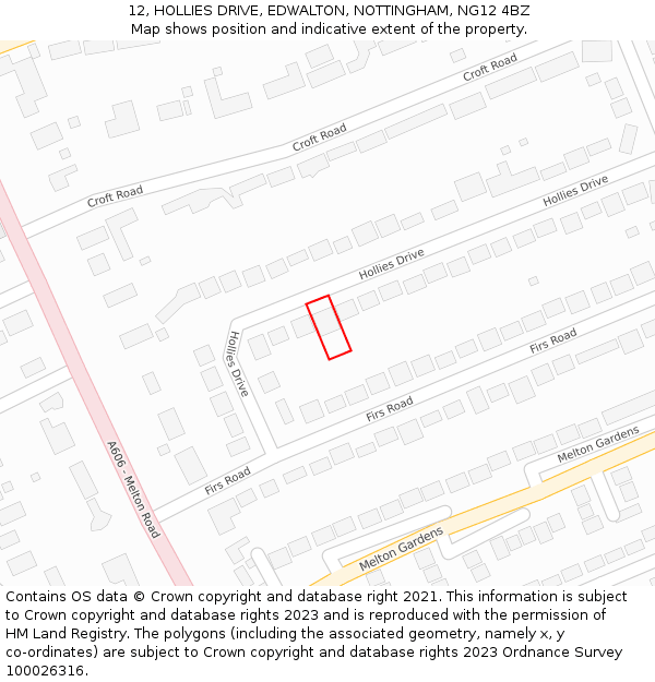 12, HOLLIES DRIVE, EDWALTON, NOTTINGHAM, NG12 4BZ: Location map and indicative extent of plot