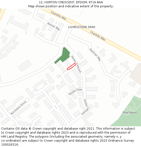 12, HORTON CRESCENT, EPSOM, KT19 8AA: Location map and indicative extent of plot