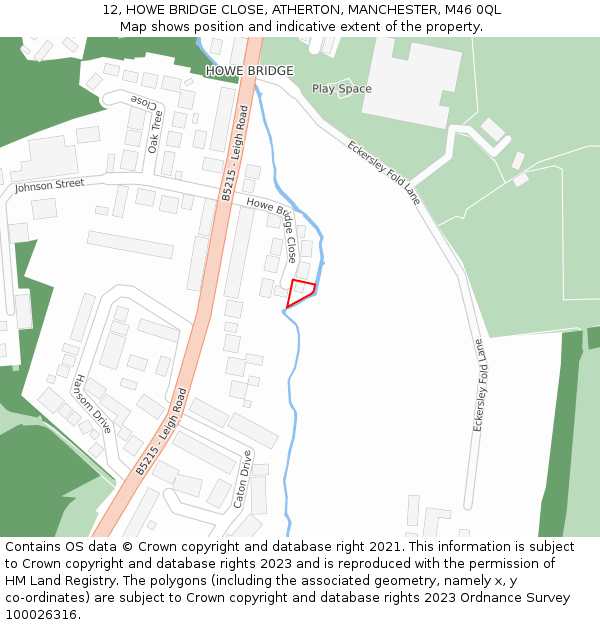 12, HOWE BRIDGE CLOSE, ATHERTON, MANCHESTER, M46 0QL: Location map and indicative extent of plot