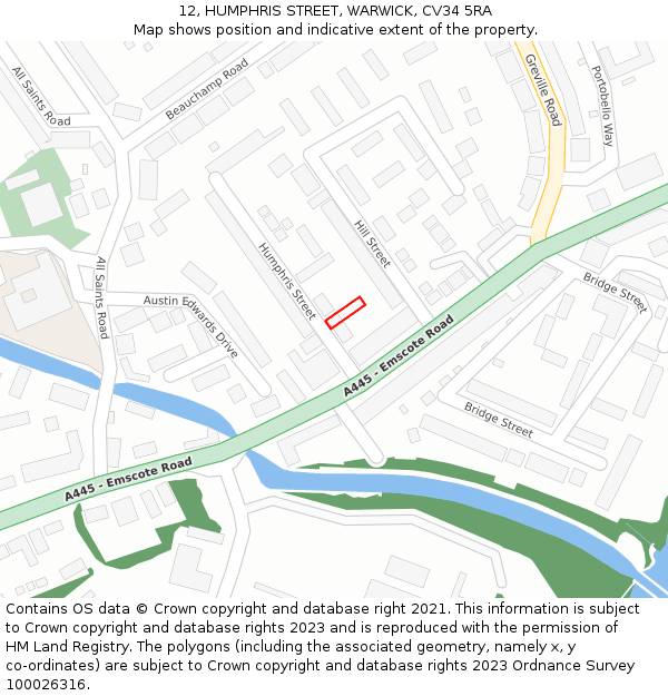 12, HUMPHRIS STREET, WARWICK, CV34 5RA: Location map and indicative extent of plot