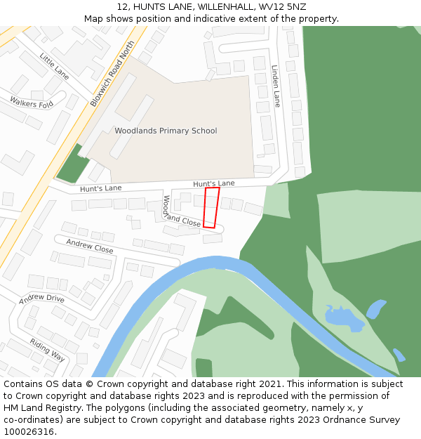 12, HUNTS LANE, WILLENHALL, WV12 5NZ: Location map and indicative extent of plot