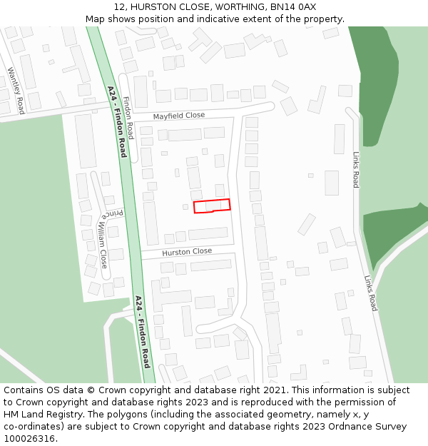 12, HURSTON CLOSE, WORTHING, BN14 0AX: Location map and indicative extent of plot