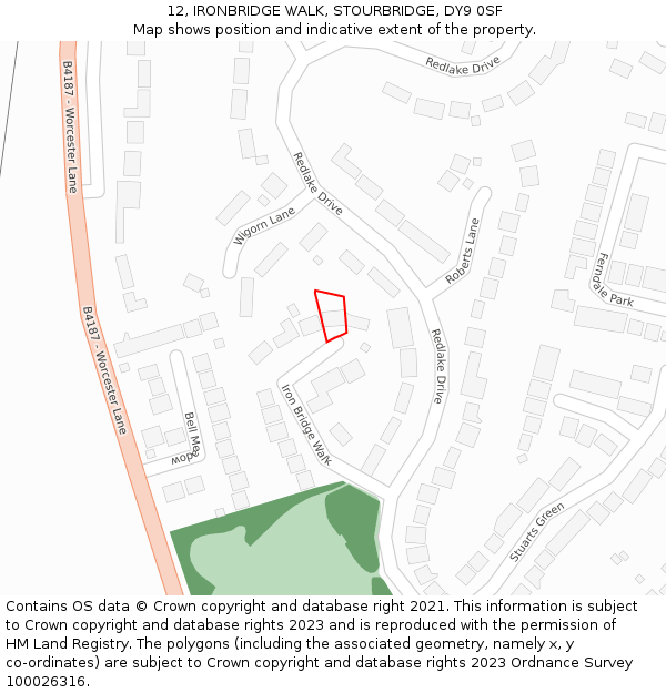 12, IRONBRIDGE WALK, STOURBRIDGE, DY9 0SF: Location map and indicative extent of plot