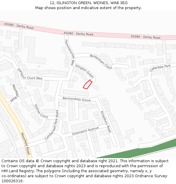 12, ISLINGTON GREEN, WIDNES, WA8 3EG: Location map and indicative extent of plot