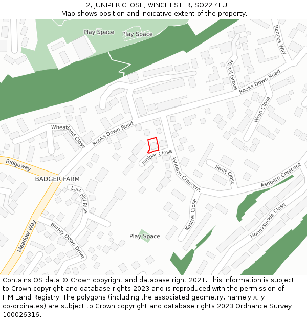 12, JUNIPER CLOSE, WINCHESTER, SO22 4LU: Location map and indicative extent of plot