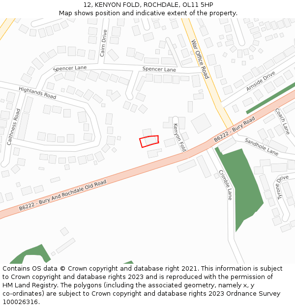 12, KENYON FOLD, ROCHDALE, OL11 5HP: Location map and indicative extent of plot