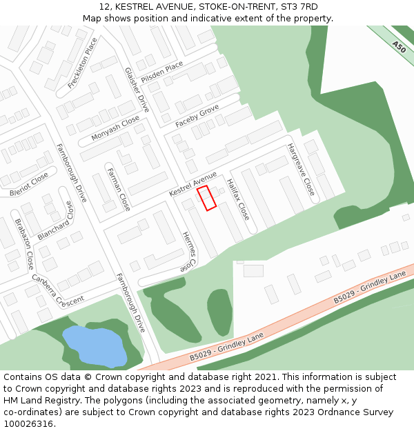 12, KESTREL AVENUE, STOKE-ON-TRENT, ST3 7RD: Location map and indicative extent of plot