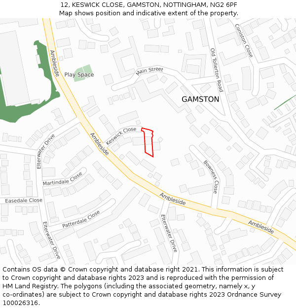 12, KESWICK CLOSE, GAMSTON, NOTTINGHAM, NG2 6PF: Location map and indicative extent of plot