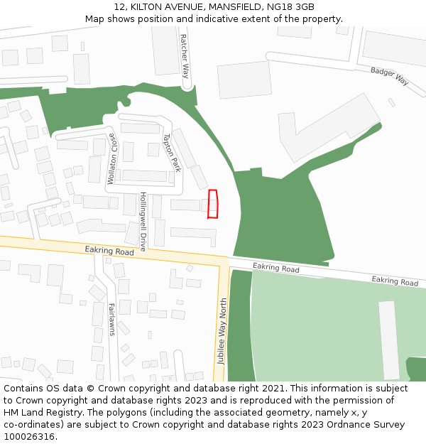 12, KILTON AVENUE, MANSFIELD, NG18 3GB: Location map and indicative extent of plot
