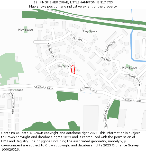 12, KINGFISHER DRIVE, LITTLEHAMPTON, BN17 7GX: Location map and indicative extent of plot