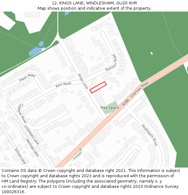 12, KINGS LANE, WINDLESHAM, GU20 6HR: Location map and indicative extent of plot