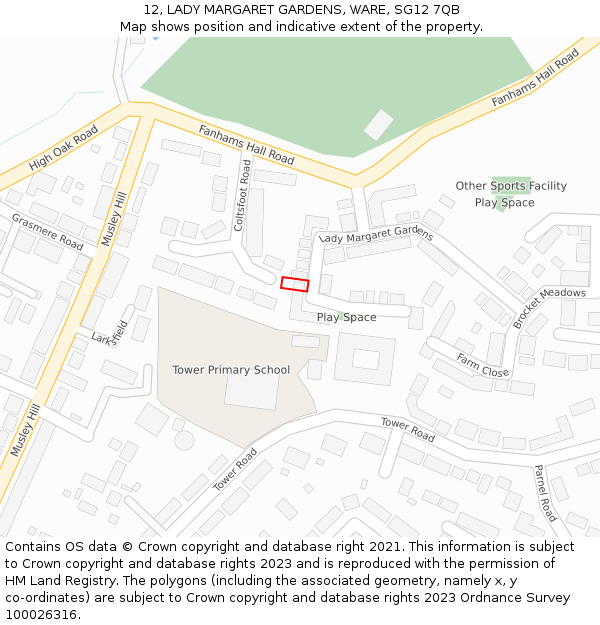 12, LADY MARGARET GARDENS, WARE, SG12 7QB: Location map and indicative extent of plot