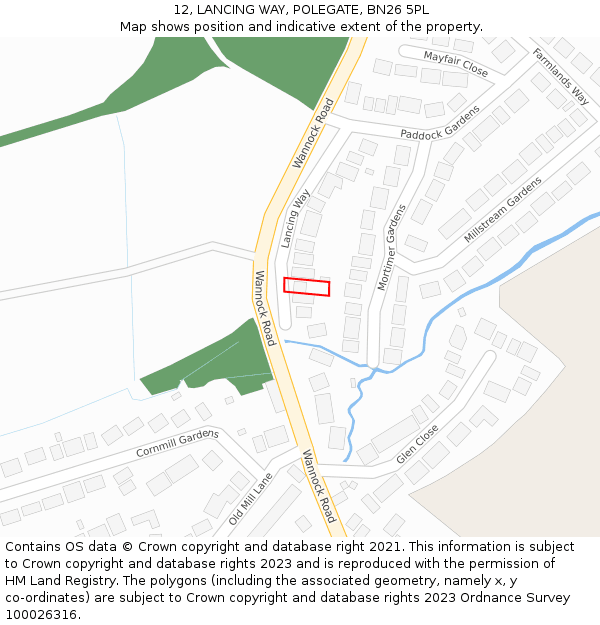 12, LANCING WAY, POLEGATE, BN26 5PL: Location map and indicative extent of plot