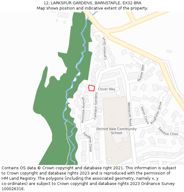 12, LARKSPUR GARDENS, BARNSTAPLE, EX32 8RA: Location map and indicative extent of plot