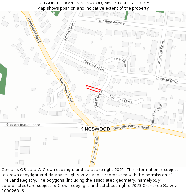 12, LAUREL GROVE, KINGSWOOD, MAIDSTONE, ME17 3PS: Location map and indicative extent of plot