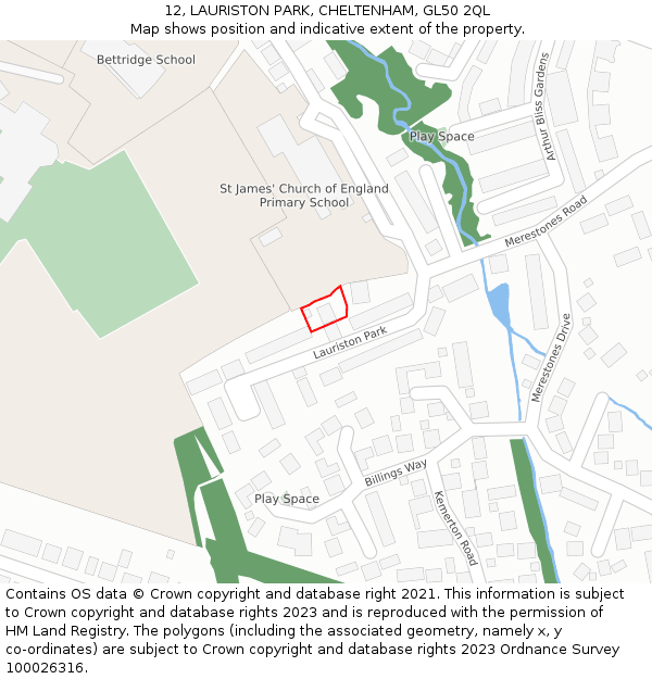 12, LAURISTON PARK, CHELTENHAM, GL50 2QL: Location map and indicative extent of plot