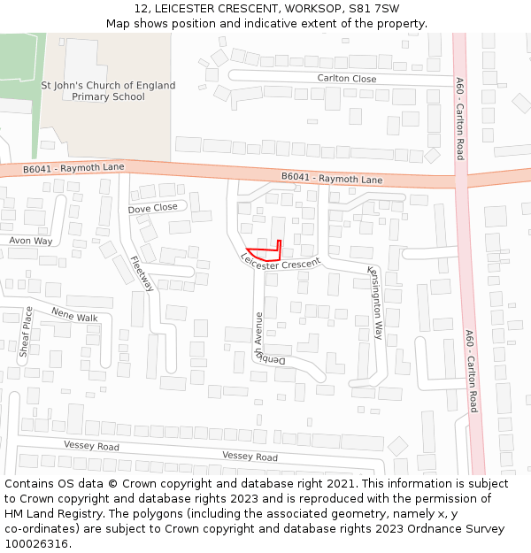 12, LEICESTER CRESCENT, WORKSOP, S81 7SW: Location map and indicative extent of plot