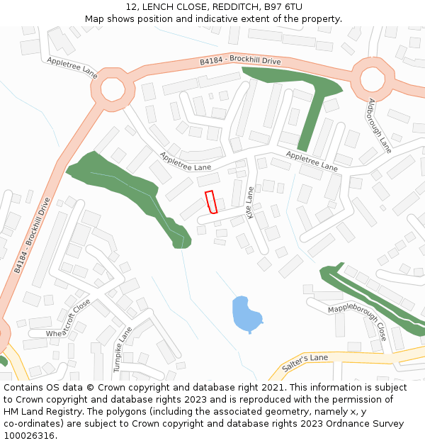 12, LENCH CLOSE, REDDITCH, B97 6TU: Location map and indicative extent of plot