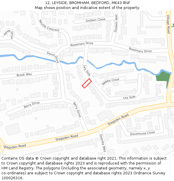 12, LEYSIDE, BROMHAM, BEDFORD, MK43 8NF: Location map and indicative extent of plot