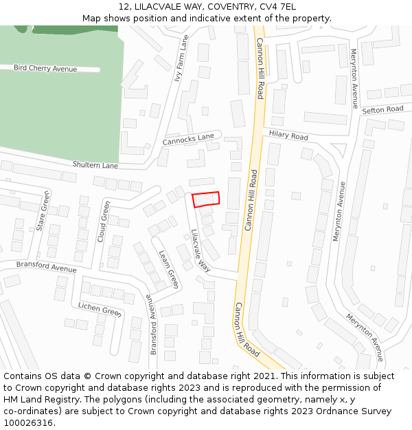 12, LILACVALE WAY, COVENTRY, CV4 7EL: Location map and indicative extent of plot