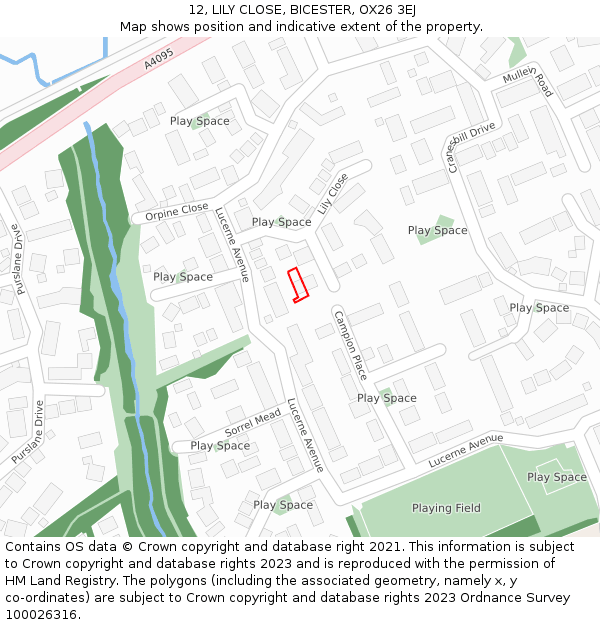 12, LILY CLOSE, BICESTER, OX26 3EJ: Location map and indicative extent of plot