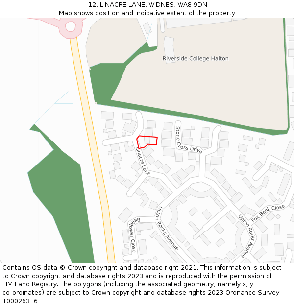 12, LINACRE LANE, WIDNES, WA8 9DN: Location map and indicative extent of plot