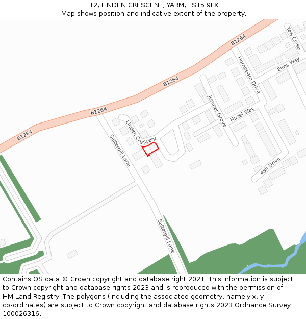 12, LINDEN CRESCENT, YARM, TS15 9FX: Location map and indicative extent of plot