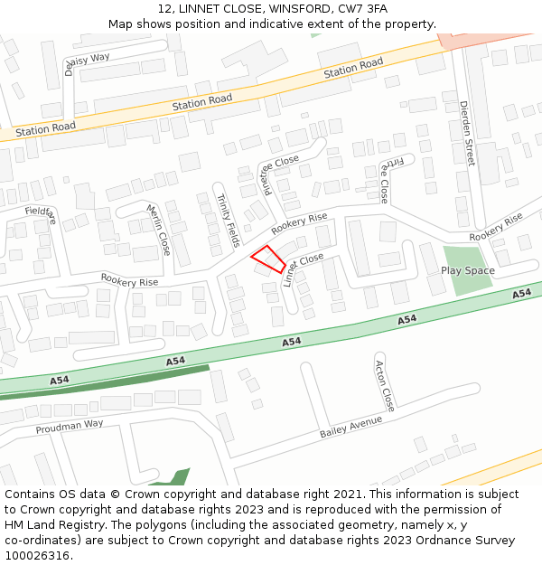 12, LINNET CLOSE, WINSFORD, CW7 3FA: Location map and indicative extent of plot