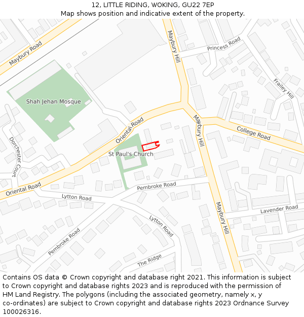 12, LITTLE RIDING, WOKING, GU22 7EP: Location map and indicative extent of plot