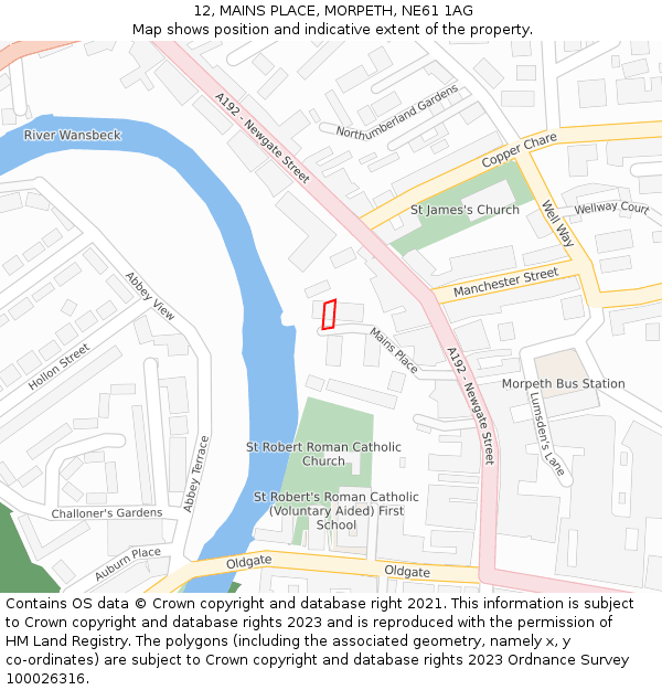 12, MAINS PLACE, MORPETH, NE61 1AG: Location map and indicative extent of plot