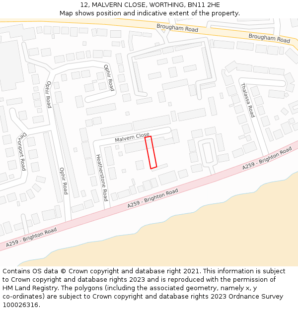 12, MALVERN CLOSE, WORTHING, BN11 2HE: Location map and indicative extent of plot