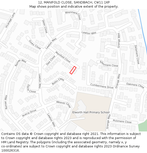 12, MANIFOLD CLOSE, SANDBACH, CW11 1XP: Location map and indicative extent of plot