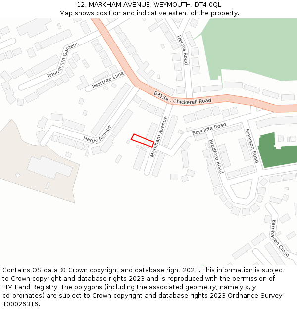 12, MARKHAM AVENUE, WEYMOUTH, DT4 0QL: Location map and indicative extent of plot