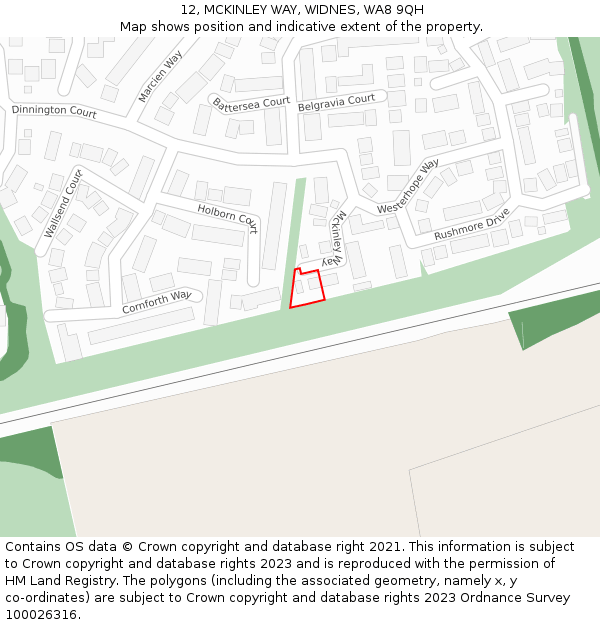 12, MCKINLEY WAY, WIDNES, WA8 9QH: Location map and indicative extent of plot