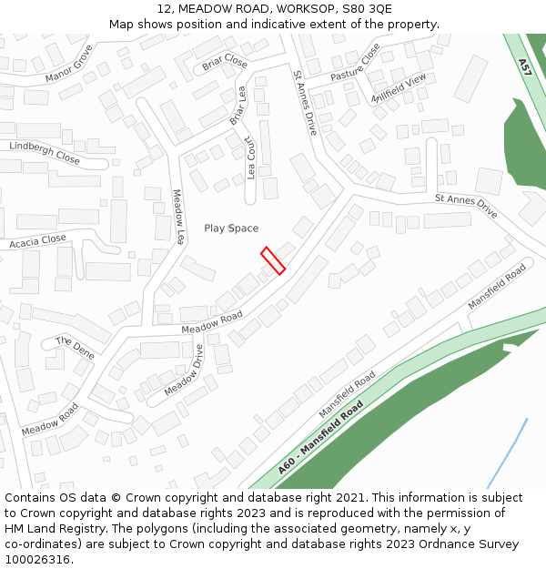 12, MEADOW ROAD, WORKSOP, S80 3QE: Location map and indicative extent of plot