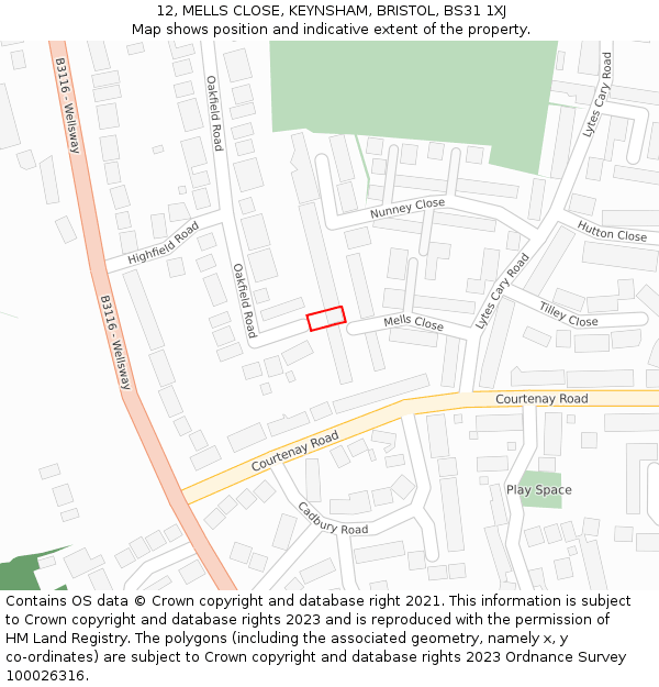 12, MELLS CLOSE, KEYNSHAM, BRISTOL, BS31 1XJ: Location map and indicative extent of plot