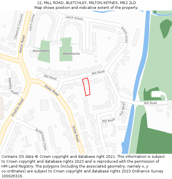 12, MILL ROAD, BLETCHLEY, MILTON KEYNES, MK2 2LD: Location map and indicative extent of plot