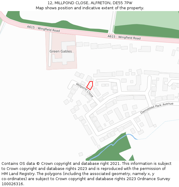 12, MILLPOND CLOSE, ALFRETON, DE55 7PW: Location map and indicative extent of plot