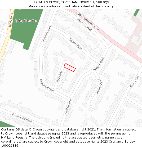 12, MILLS CLOSE, TAVERHAM, NORWICH, NR8 6QX: Location map and indicative extent of plot