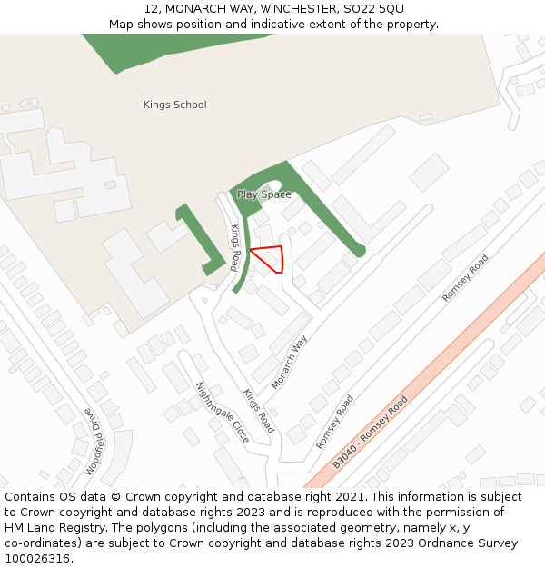 12, MONARCH WAY, WINCHESTER, SO22 5QU: Location map and indicative extent of plot