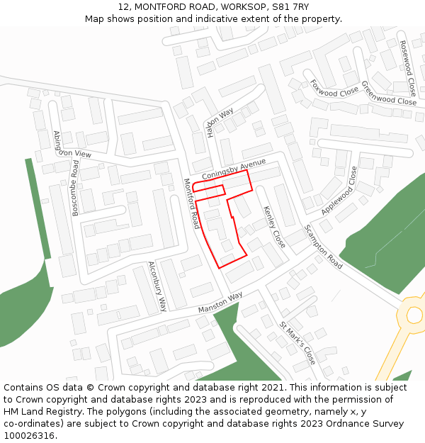 12, MONTFORD ROAD, WORKSOP, S81 7RY: Location map and indicative extent of plot