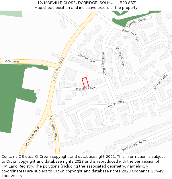 12, MORVILLE CLOSE, DORRIDGE, SOLIHULL, B93 8SZ: Location map and indicative extent of plot